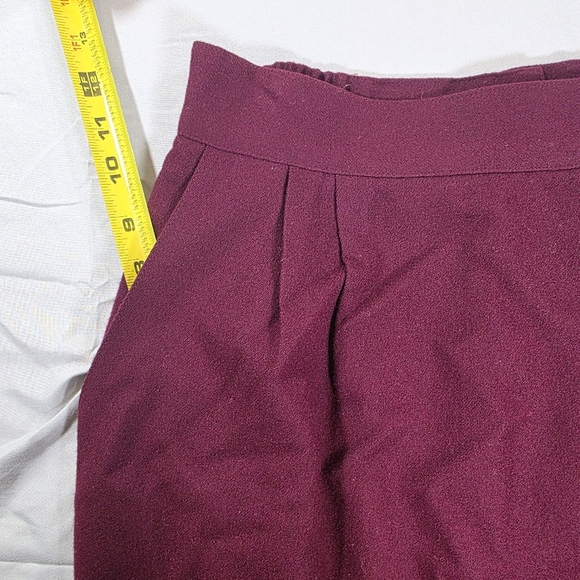Vintage Bordeaux Pleated Wool Midi Skirt for Work - Picture 6 of 7
